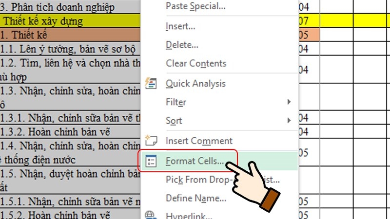 Chọn Format Cells