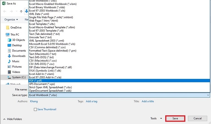 Chọn định dạng "PDF"