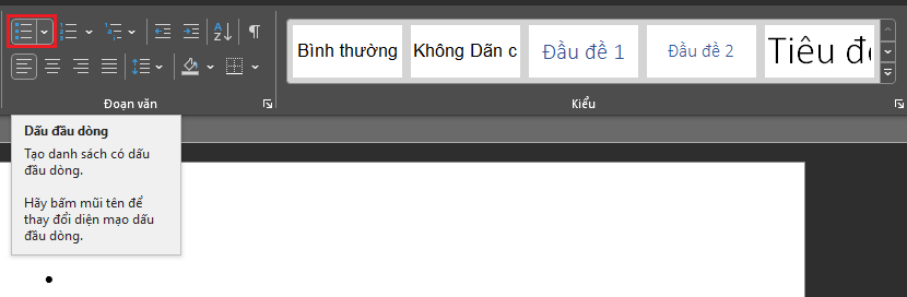 Tạo dấu chấm trong Word ngay từ đầu mà không có văn bản