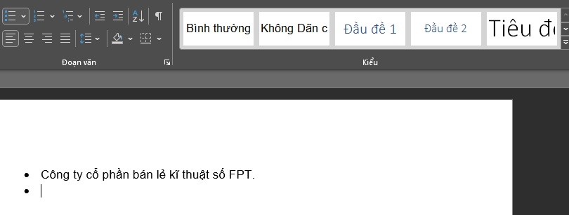Tạo dấu chấm trong Word ngay từ đầu mà không có văn bản