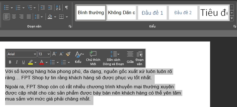 Tạo dấu chấm trong Word cho văn bản đã có sẵn