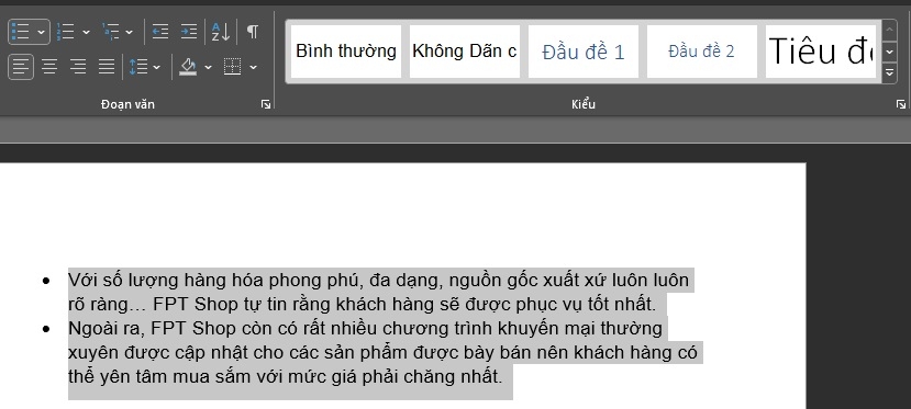 Tạo dấu chấm trong Word cho văn bản đã có sẵn
