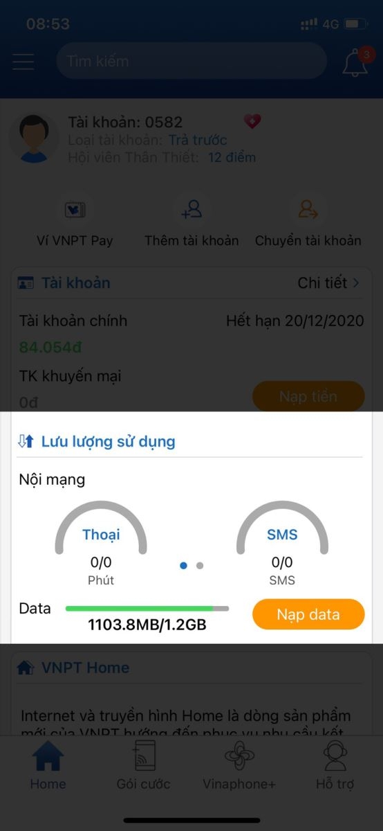 Cách kiểm tra dung lượng 4G Vinaphone