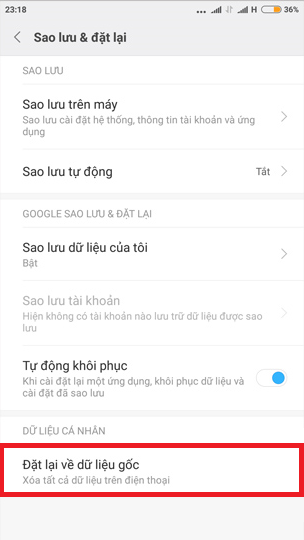 khôi phục cài đặt gốc Xiaomi