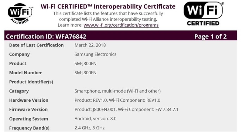 Galaxy J8 đạt chứng nhận Wi-Fi Galaxy J8 đạt chứng nhận Wi-Fi