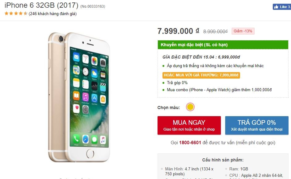 iPhone 6 32GB hạ giá cực sốc tại FPT Shop