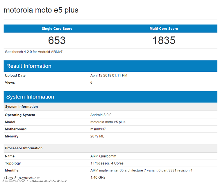 Moto E5 Plus lộ diện trên Geekbench