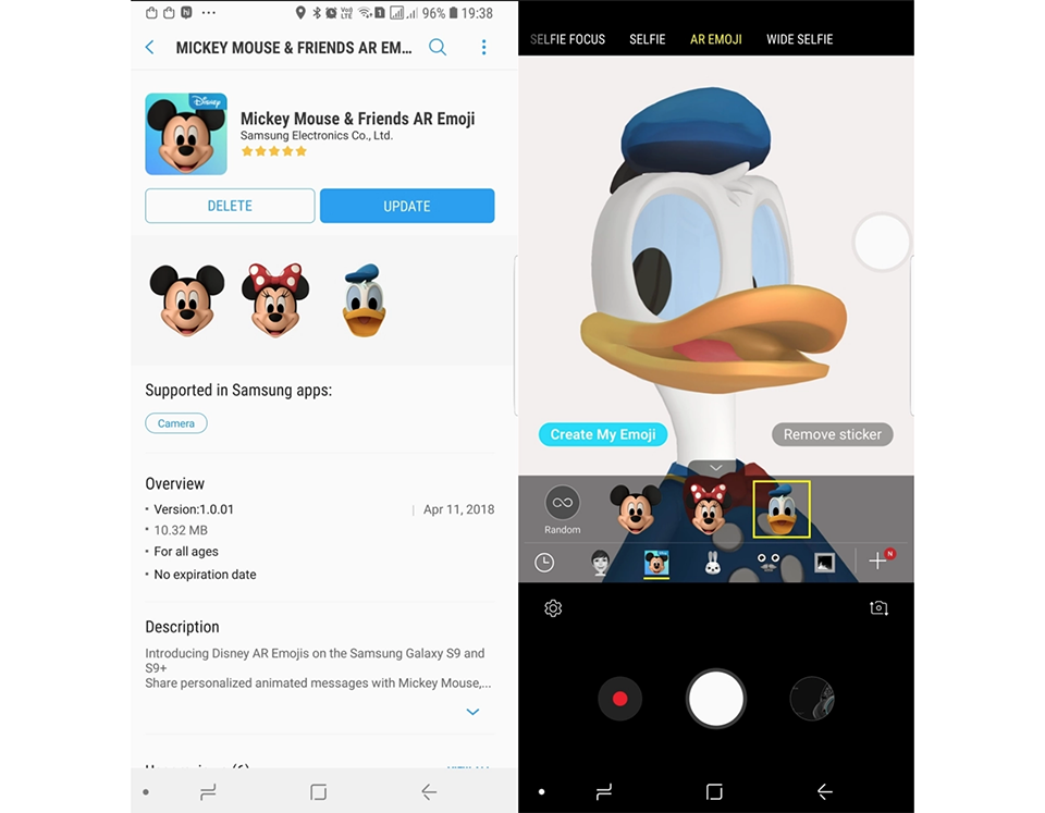 Samsung Galaxy S9 AR Emoji Donald Duck