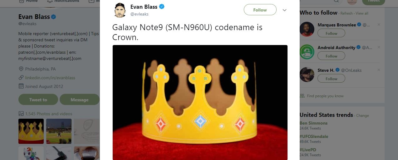 Hé lộ tên mã đặc biệt của Galaxy Note 9
