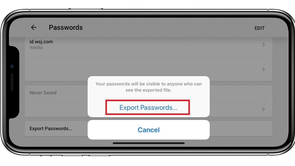 Xuất mật khẩu đã lưu trên iPhone X