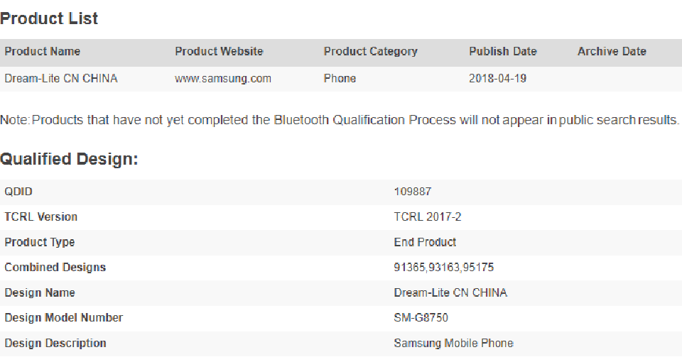 Galaxy S9 Mini đạt chứng nhận Bluetooth Galaxy S9 Mini đạt chứng nhận Bluetooth