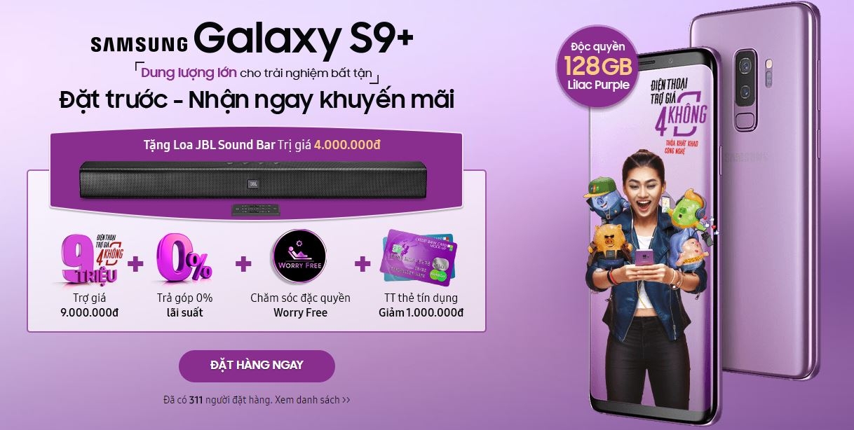 FPT Shop cho đặt hàng Galaxy S9+ Tím Lilac 128GB với quà tặng khủng