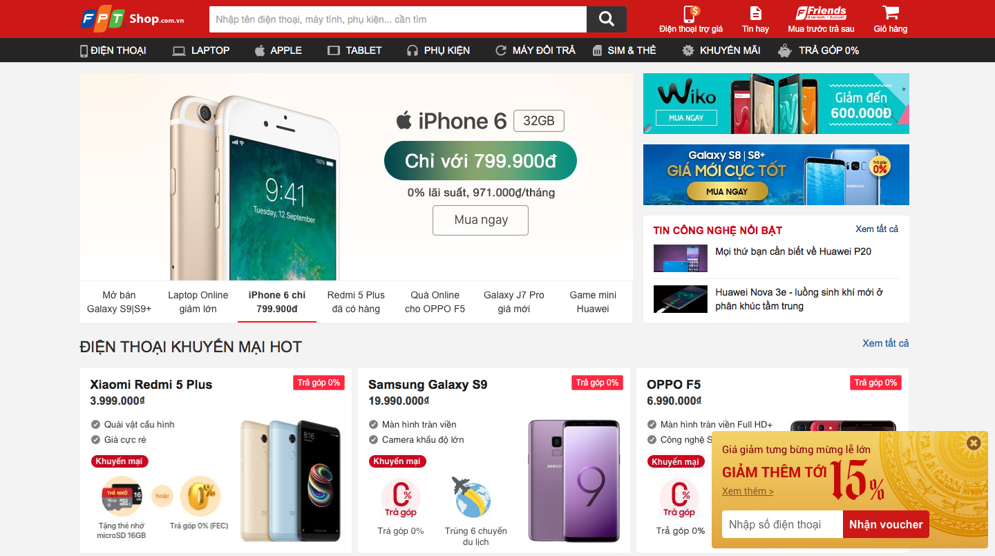 Giỗ Tổ Mừng Giỗ Tổ, FPT Shop giảm giá bùng nổ đến 15%