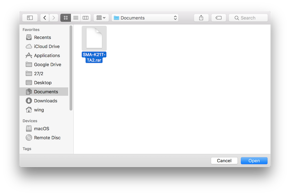 Cách giải nén file rar trên hệ điều hành macOS Bạn chỉ việc chọn tới file rar trong máy và nhấn nút Open để giải nén.