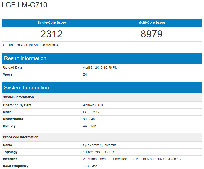 LG G7 ThinQ lần đầu rò rỉ điểm hiệu năng ấn tượng LG G7 ThinQ lần đầu rò rỉ điểm hiệu năng ấn tượng