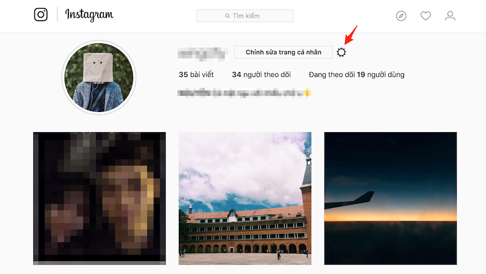 Cách tải dữ liệu Instagram về máy tính để lưu trữ Truy cập vào trang Instagram cá nhân và chọn biểu tượng hình bánh răng.