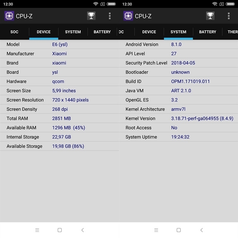 Ảnh chụp màn hình cấu hình của Redmi S2 từ phần mềm CPU-Z Ảnh chụp màn hình cấu hình của Redmi S2 từ phần mềm CPU-Z
