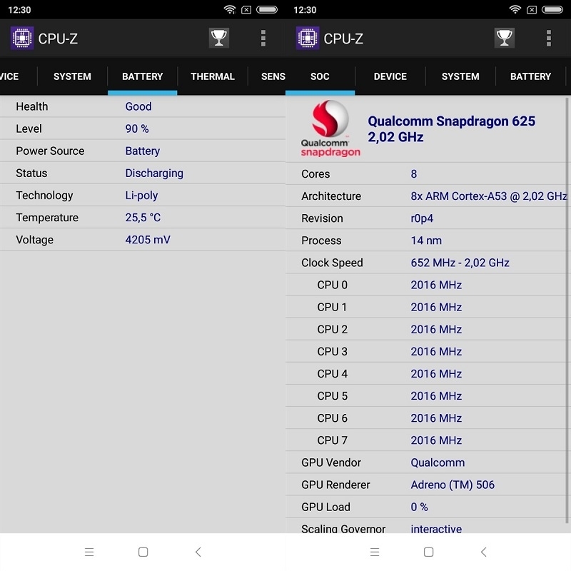 Ảnh chụp màn hình cấu hình của Redmi S2 từ phần mềm CPU-Z Ảnh chụp màn hình cấu hình của Redmi S2 từ phần mềm CPU-Z