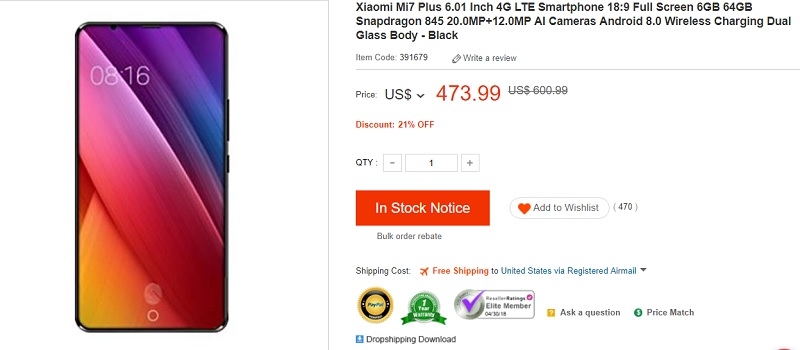 Giá bán của Mi 7 Plus được liệt kê trên một trang Web của Trung Quốc Giá bán của Mi 7 Plus được liệt kê trên một trang Web của Trung Quốc