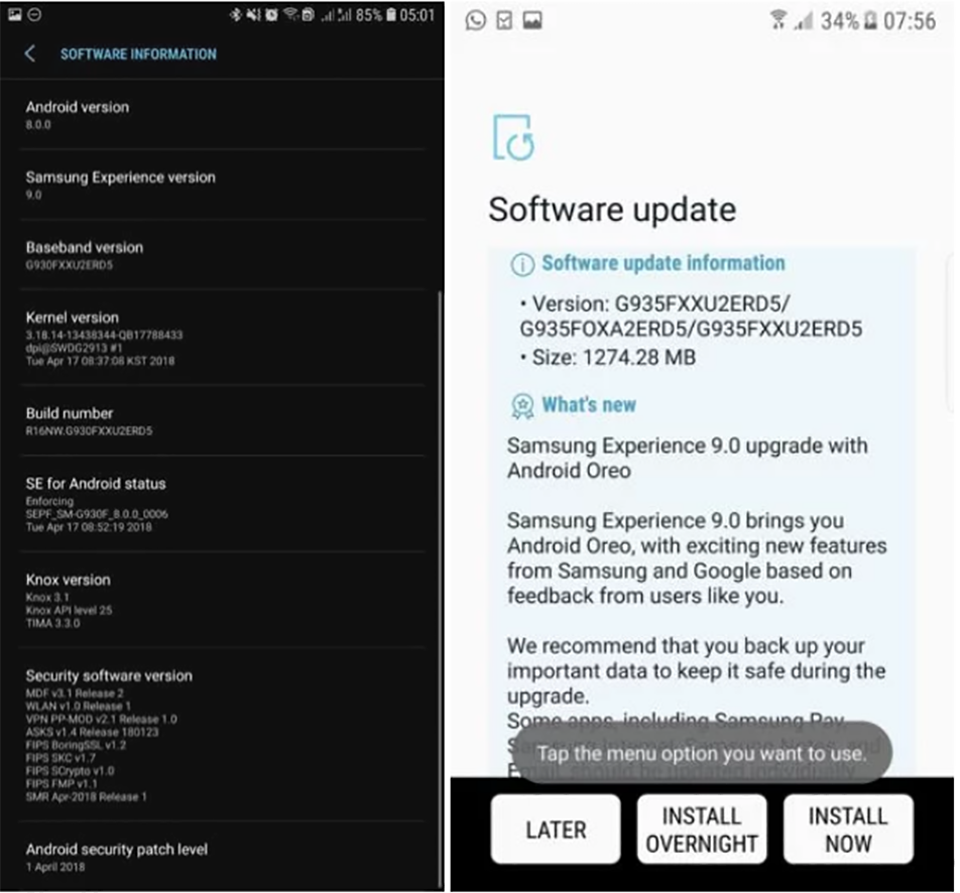 Bộ đôi Galaxy S7 và S7 Edge lên đời Android 8.0
