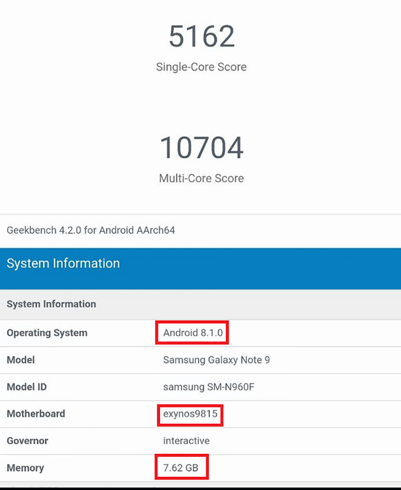 Điểm hiệu năng Galaxy Note 9 trên Geekbench