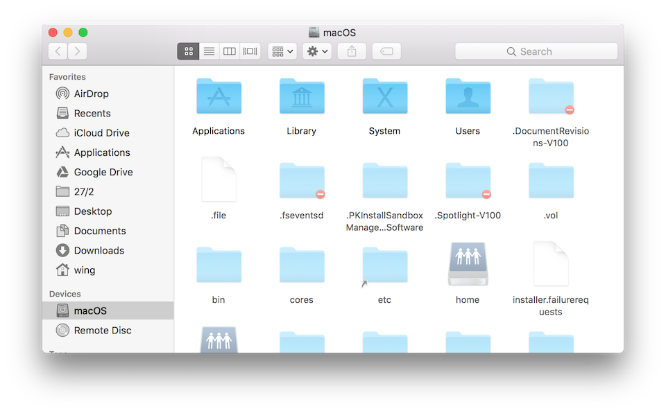 File ẩn đã được hiển thị trong Finder.