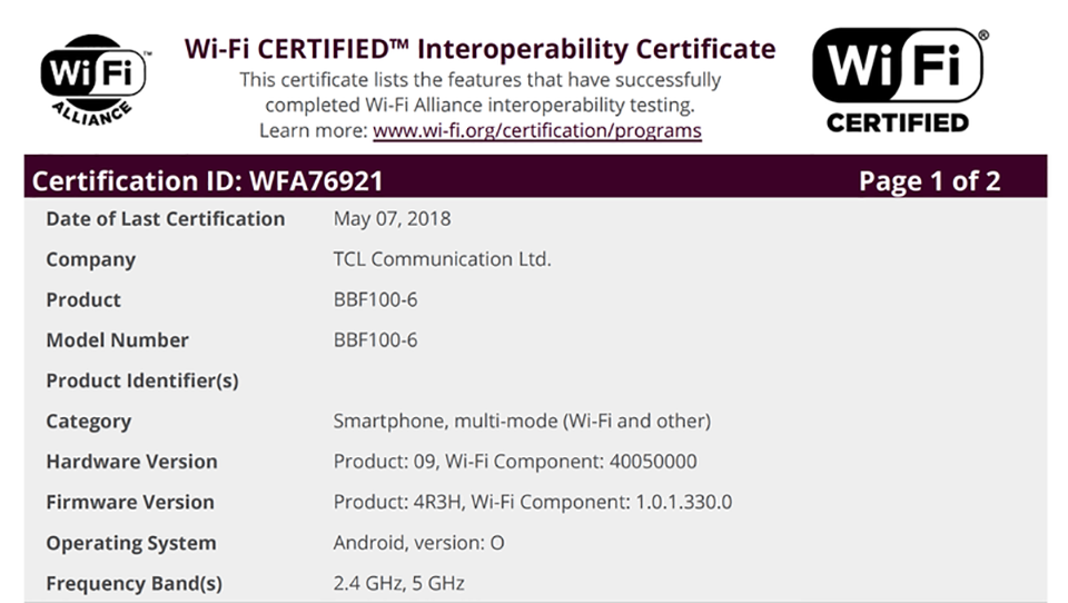 BlackBerry KEY2 đạt chứng nhận Wifi