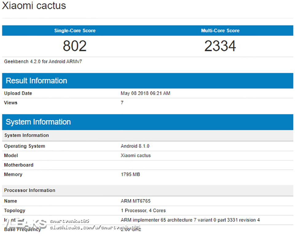 Xiaomi Cactus xuất hiện trên Geekbench
