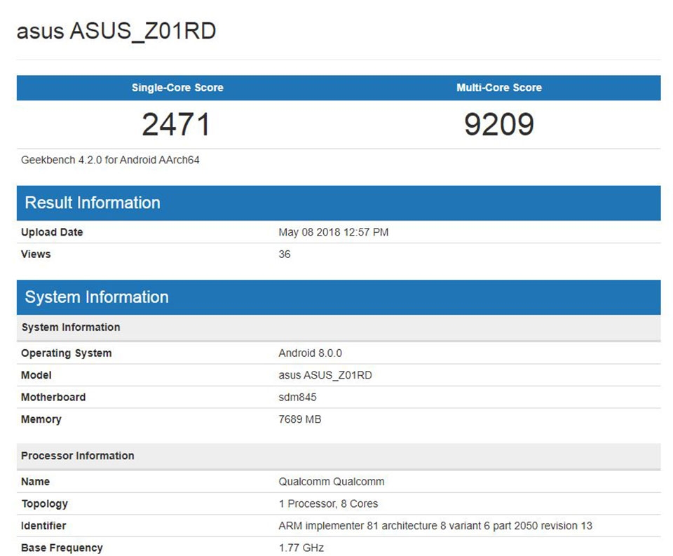 Asus Zenfone 5Z xuất hiện trên GeekBench