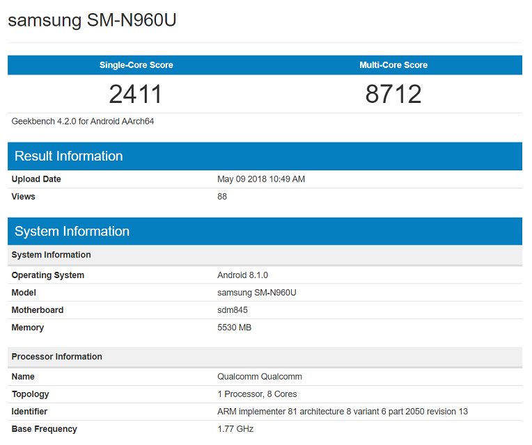 Samsung Galaxy Note 9 được xác nhận bởi Geekbench Samsung Galaxy Note 9 được xác nhận bởi Geekbench
