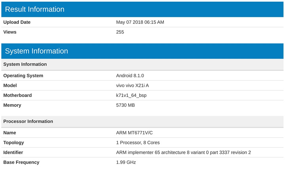 Vivo X21i lộ diện trên GeekBench với 6GB RAM, chip MediaTek Vivo X21i lộ diện trên GeekBench với 6GB RAM, chip MediaTek