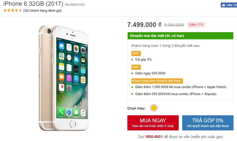 Sau khi hạ giá 1.5 triệu đồng, iPhone 6 32GB (2017) tiếp tục được giảm giá