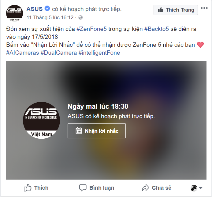 Hướng dẫn xem livestream sự kiện ra mắt Asus ZenFone 5