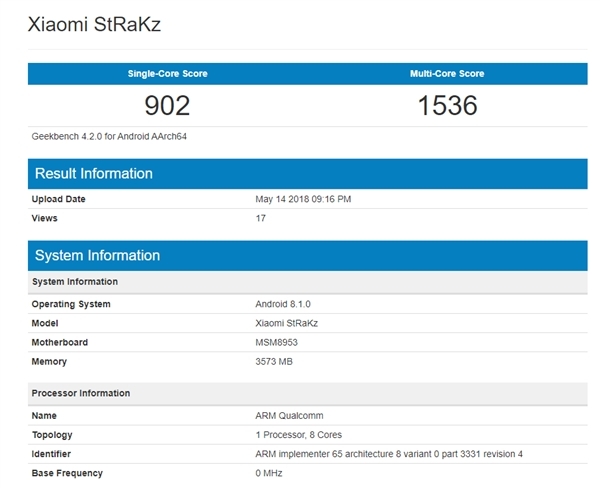Xiaomi StRaKz với Android 8.1, Snapdragon 625 bất ngờ lộ diện Xiaomi StRaKz với Android 8.1, Snapdragon 625 bất ngờ lộ diện