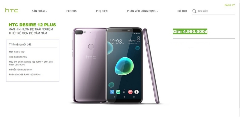Giá bán của HTC Desire 12 Plus tại Việt Nam