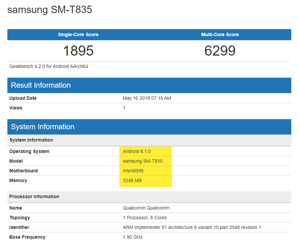 Galaxy Tab S4 xuất hiện trên Geekbench