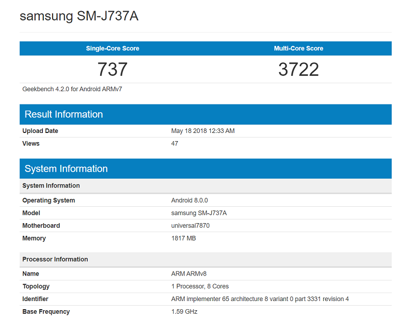 Galaxy J7 2018 lộ diện trên Geekbench