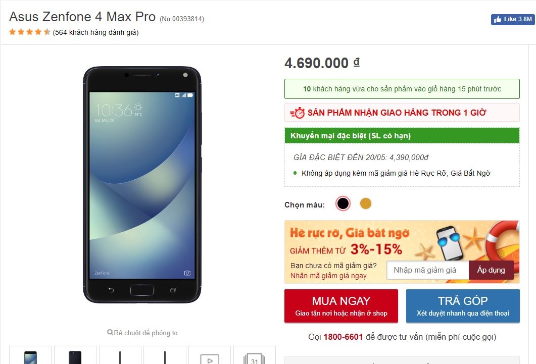 Zenfone 4 Max Pro camera kép, pin siêu trâu đang được giảm giá tại FPT Shop 1