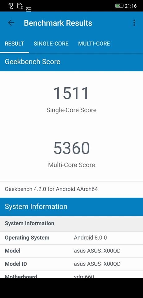 Điểm số khi đo bằng công cụ GeekBench.