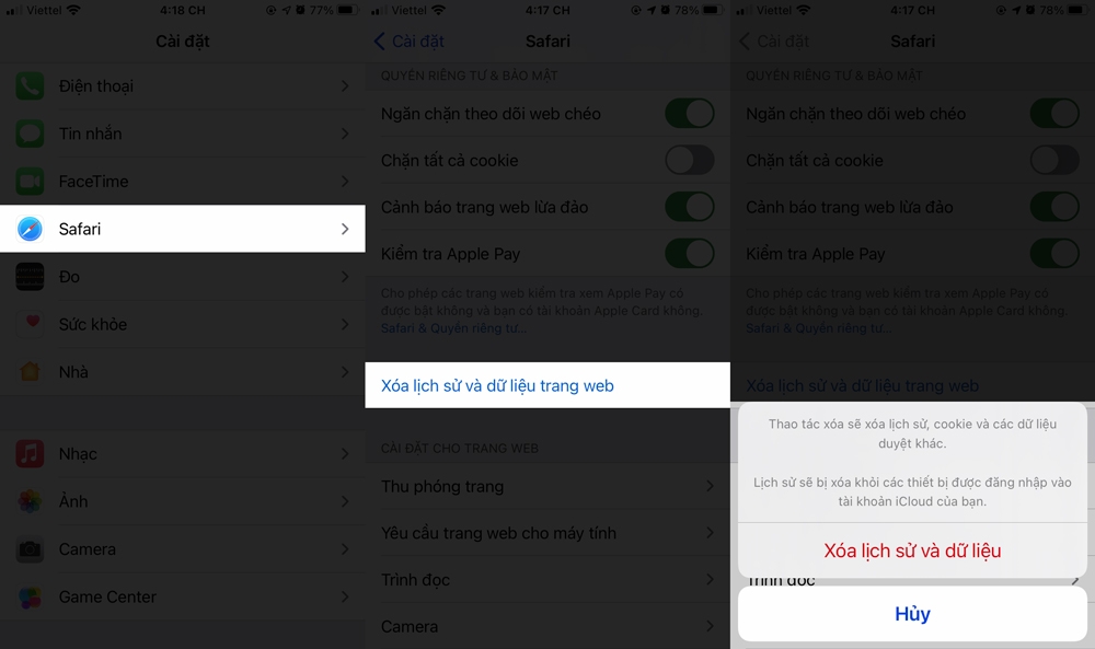 Cách xoá bộ nhớ đệm trên iPhone