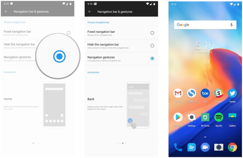 Sau khi kích hoạt tính năng điều hướng bằng cử chỉ, thanh điều hướng dưới màn hình sẽ bị ẩn đi.