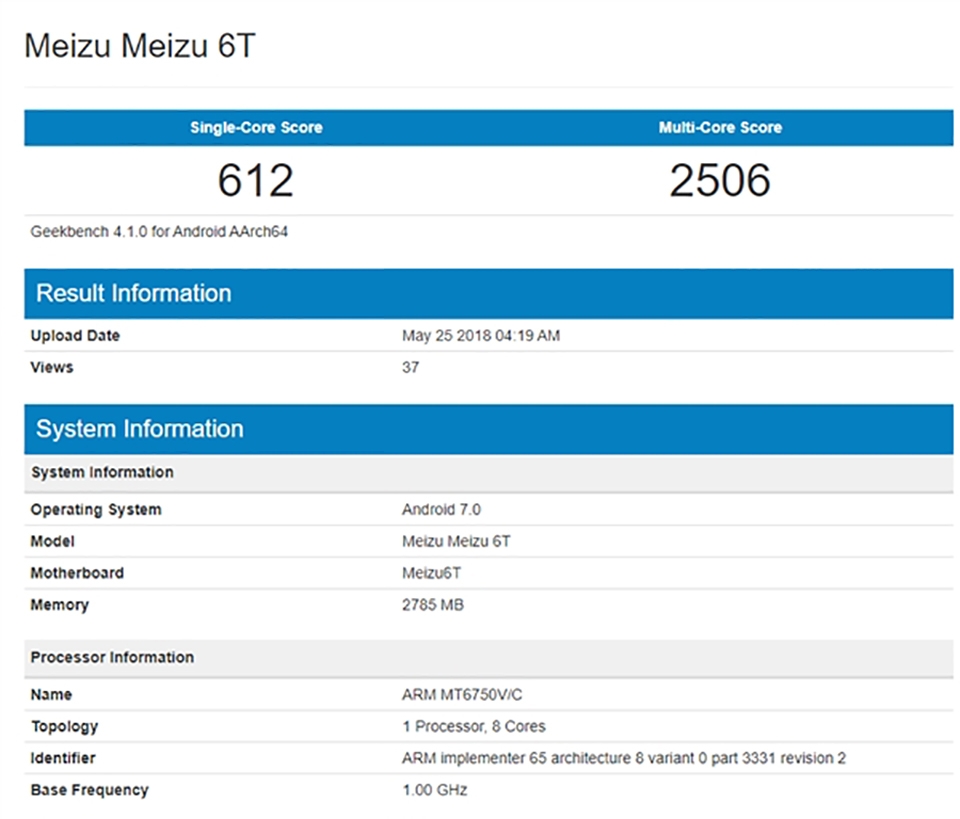 Meizu M6T lộ điểm hiệu năng trên Geekbench Meizu M6T lộ điểm hiệu năng trên Geekbench