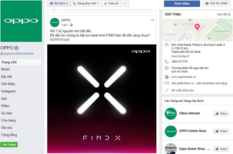 OPPO Việt Nam đăng tải thông tin về OPPO Find X