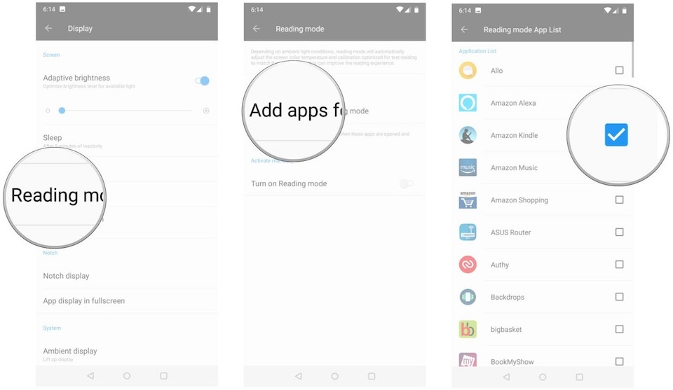 Người dùng có thể lựa chọn một số ứng dụng được kích hoạt tính năng Reading Mode.