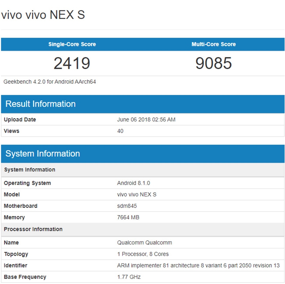 Vivo NEX S Geekbench