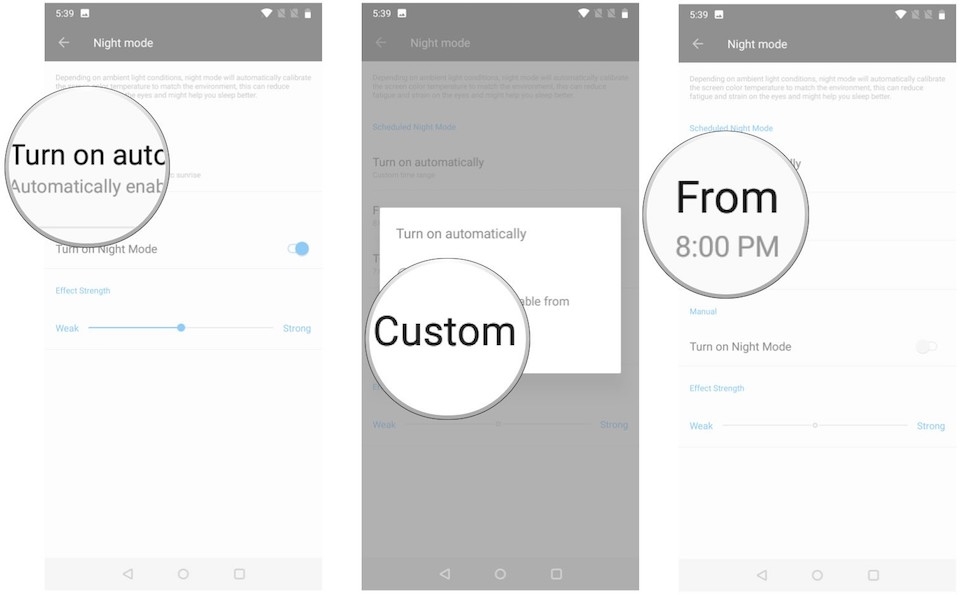 Chọn thời điểm kích hoạt tính năng Night Mode.
