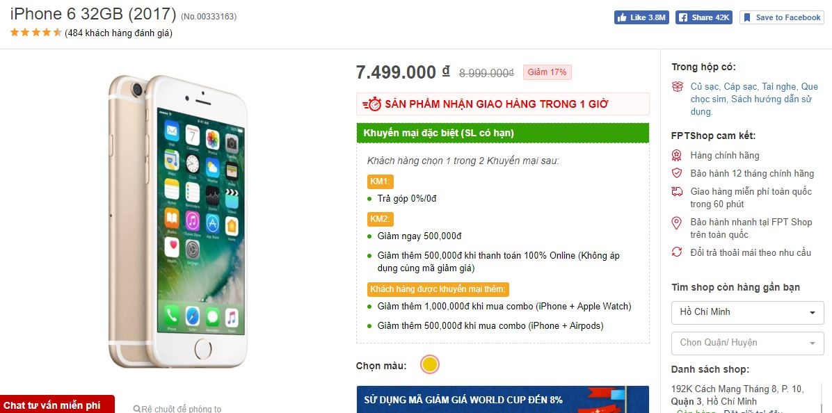 iPhone 6 32GB (2017) bất ngờ được giảm giá cả triệu đồng