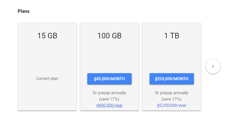 Bảng giá Google Drive