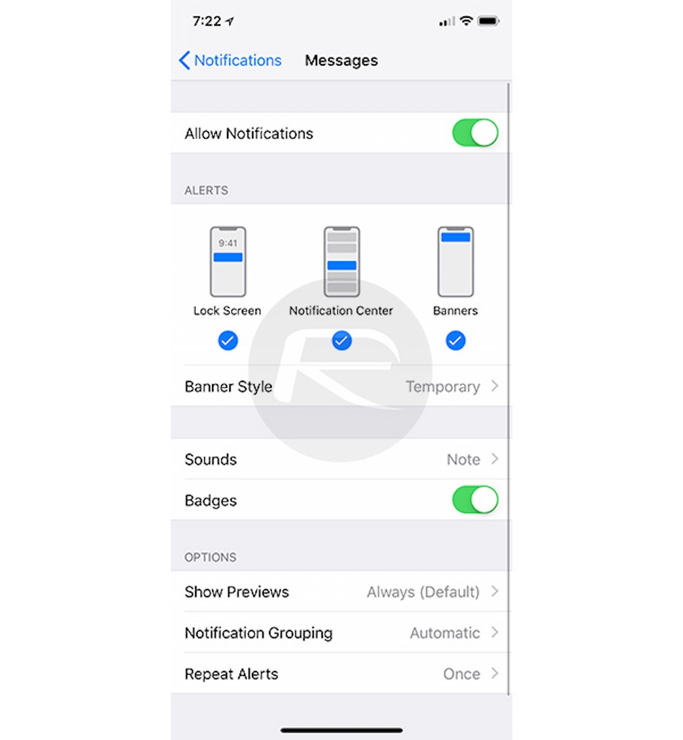 Giao diện cài đặt thông báo.
