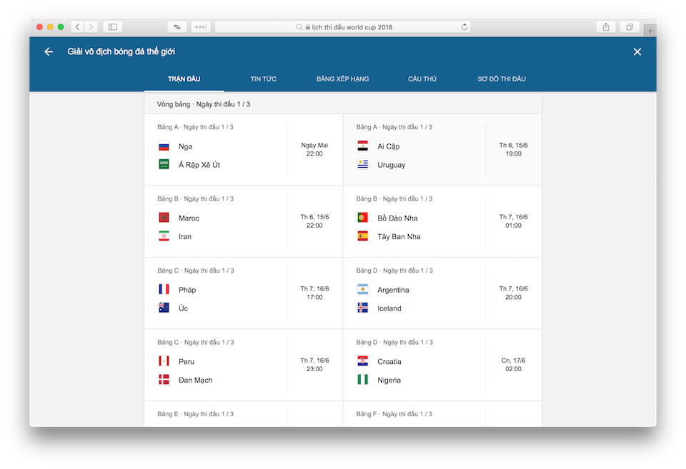 Tra cứu thông tin World Cup 2018 ngay trên Google Lịch thi đấu World Cup 2018.